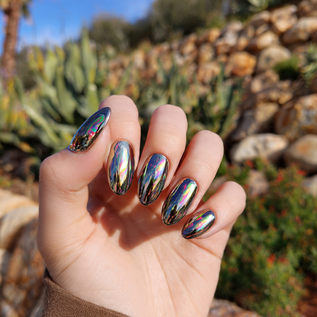 Short Nails Oval: 14 Soft & Aesthetic Designs You’ll Love 11 attractive chrome glazed oval short nails with out