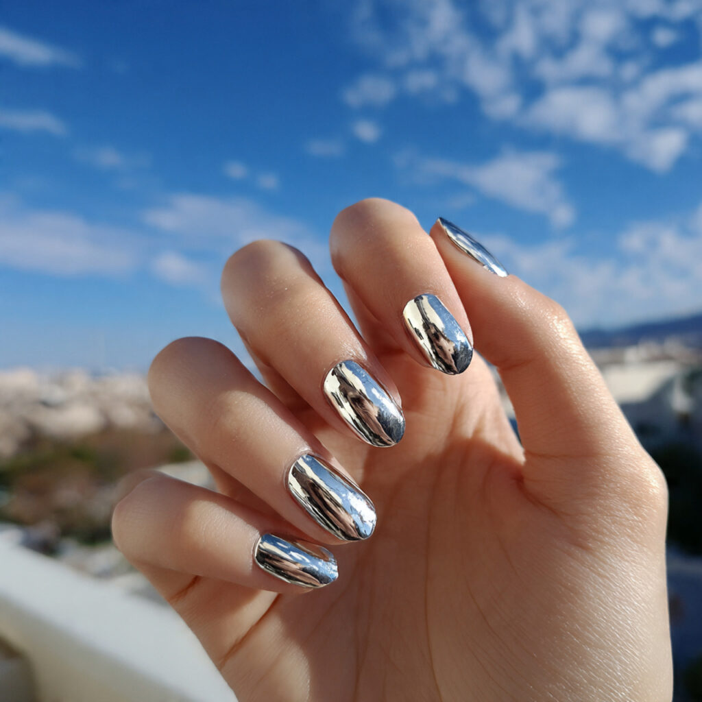 Nail Art for Short Nails: 14 Cute & Aesthetic Ideas You’ll Love 11 attractive chrome glazed short nails with outdoor