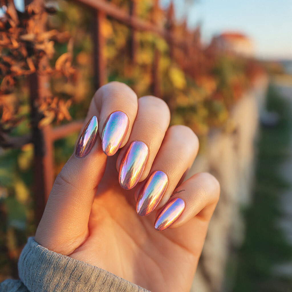 Short Nails Ideas Simple: 14 Cute & Effortless Looks You’ll Love 8 attractive chrome glazed short nails with outdoor 1 2