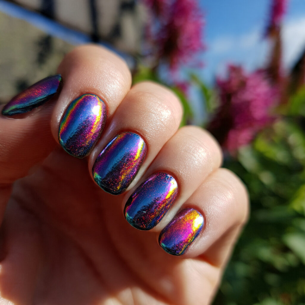 Coffin Nails Short: 14 Cute & Trendy Designs You’ll Want to Try 11 attractive chrome glazed short nails with outdoor 1 3