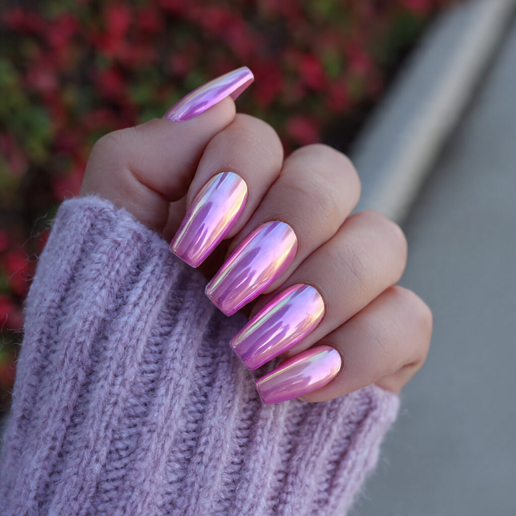 Pink and White Ombre Nails: Soft, Dreamy & Effortlessly Elegant Ideas 8 attractive chrome pink ombre nails with outdoor ba