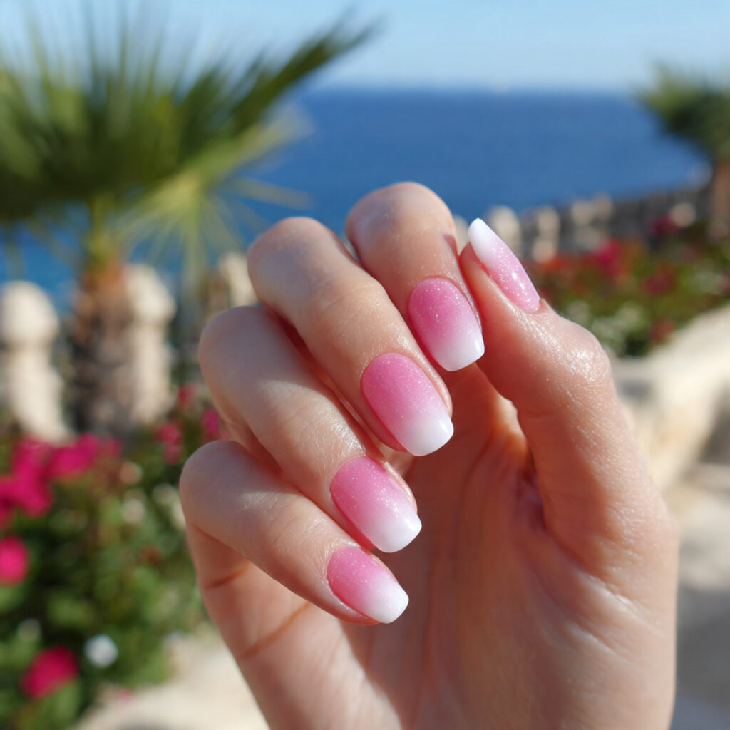 Pink and White Ombre Nails: Soft, Dreamy & Effortlessly Elegant Ideas 1 attractive classic pink to white ombre nails with