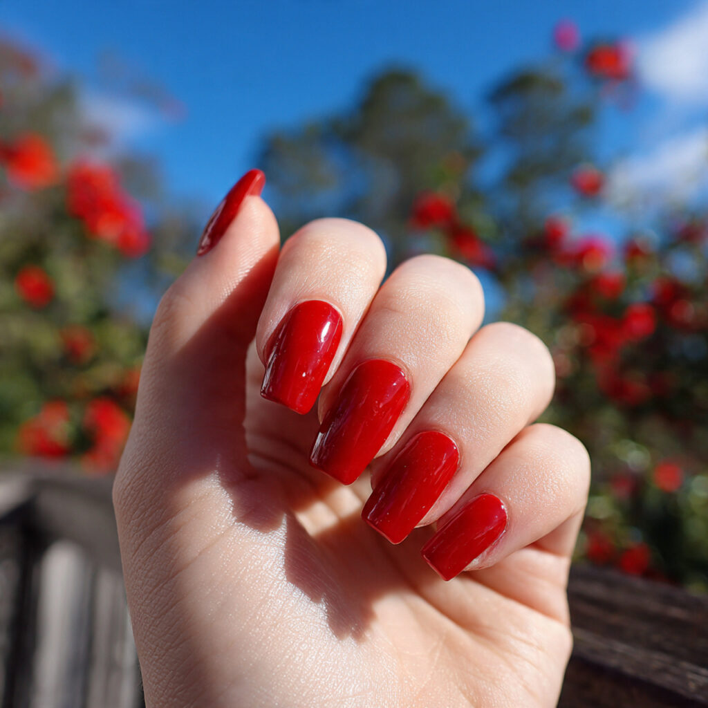 Nail Inspo Baddie: Bold, Glossy Looks That Own the Room 2 attractive classic red baddie nails with outdoor b