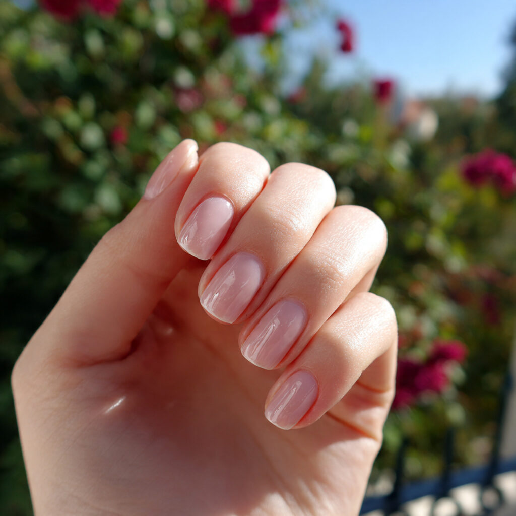 Short Nails Inspo Aesthetic: Cute, Clean & Effortlessly Pretty Ideas 12 attractive clear gloss short nails with outdoor ba