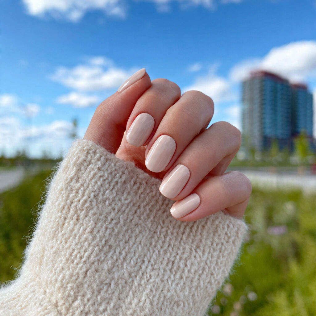 Short Nails Autumn: Cozy, Chic Looks You’ll Fall in Love With 3 attractive creamy beige short nails with outdoor b