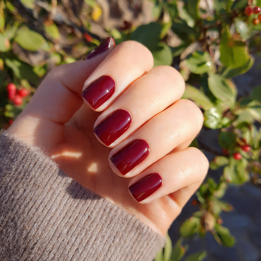 Short Dark Nails: Bold, Chic & Effortlessly Cool 5 attractive dark cherry red short nails with outdoo