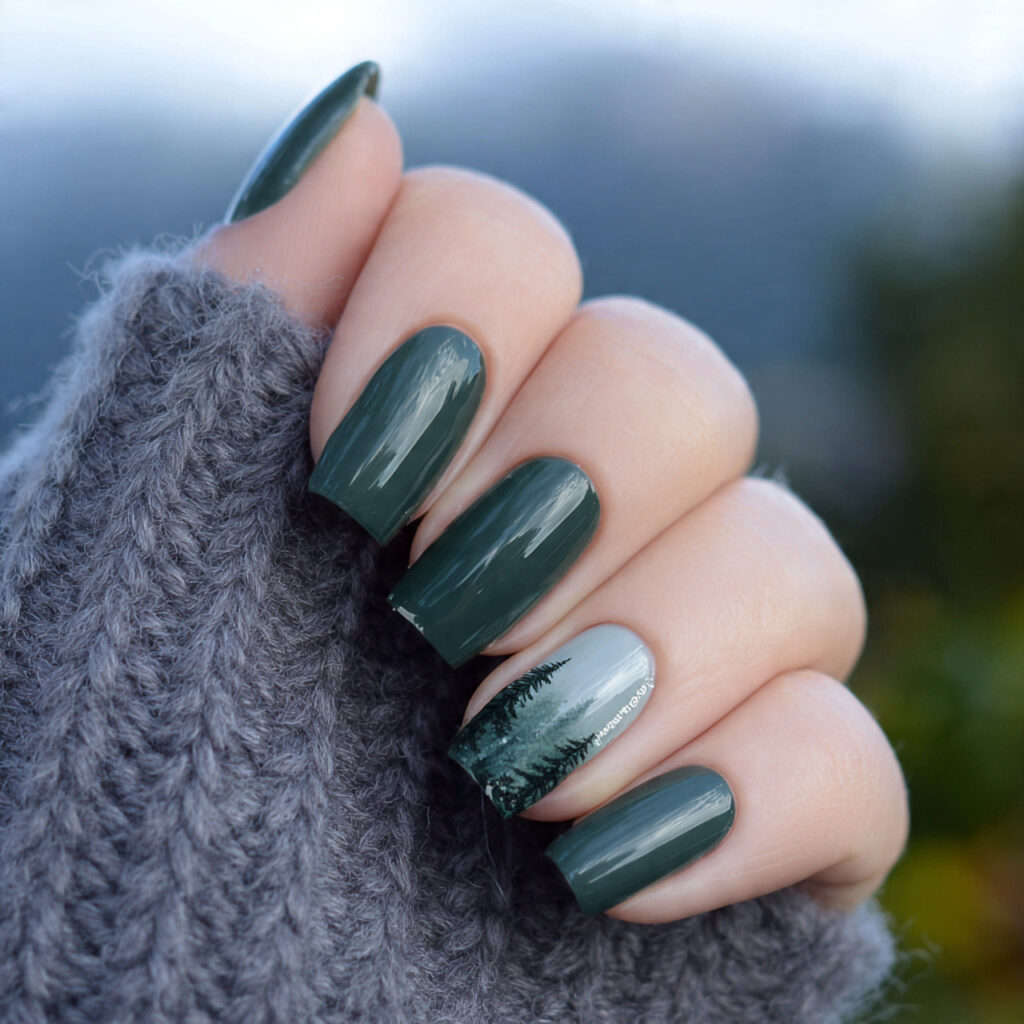 Nail Inspo January: Cozy, Fresh Nail Ideas to Start the Year Beautifully 10 attractive dark green winter nails with outdoor ba