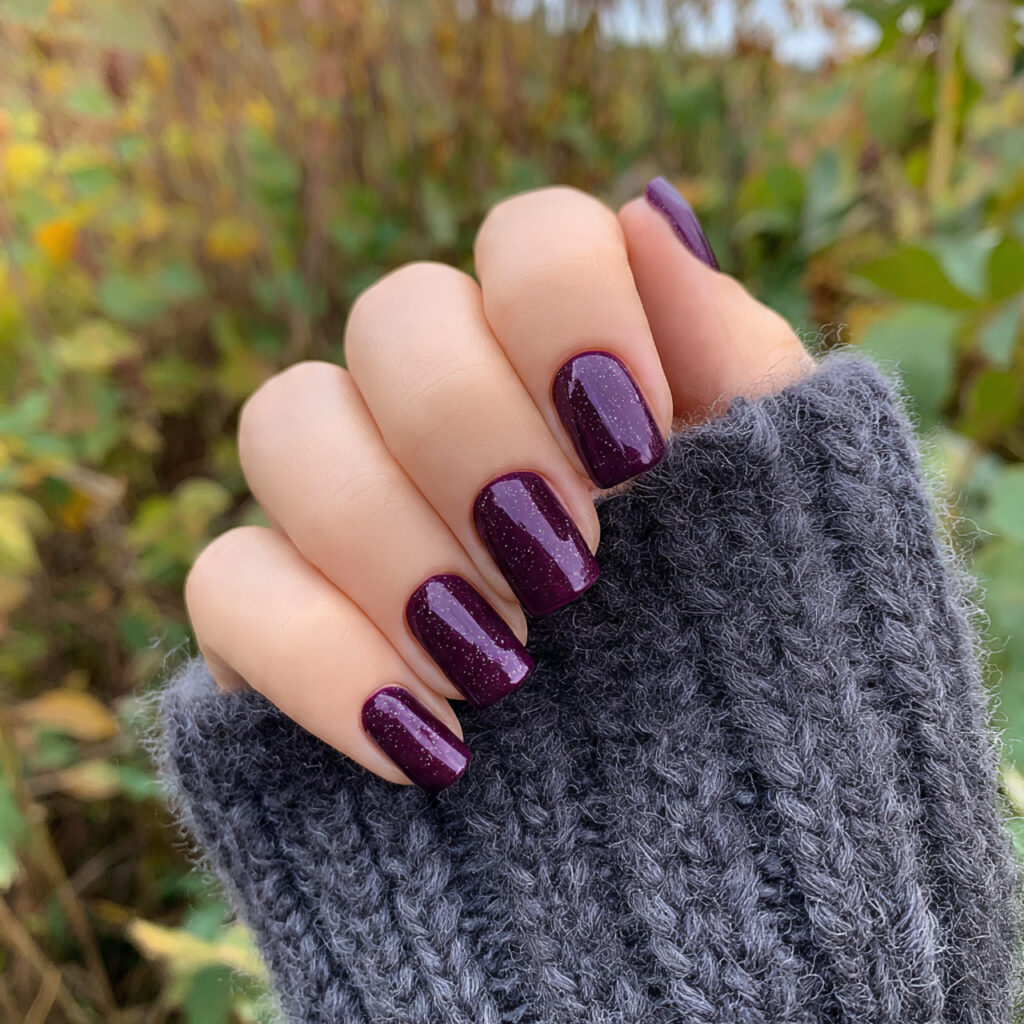 Short Dark Nails: Bold, Chic & Effortlessly Cool 10 attractive dark violet short nails with outdoor ba