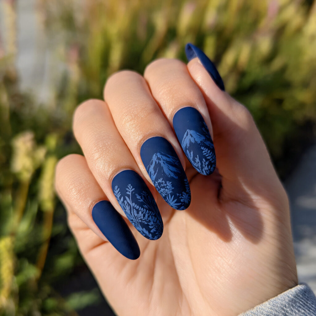 Nail Inspo Navy Blue: 14 Chic & Dreamy Designs You’ll Love 14 attractive deep navy matte nails with outdoor back