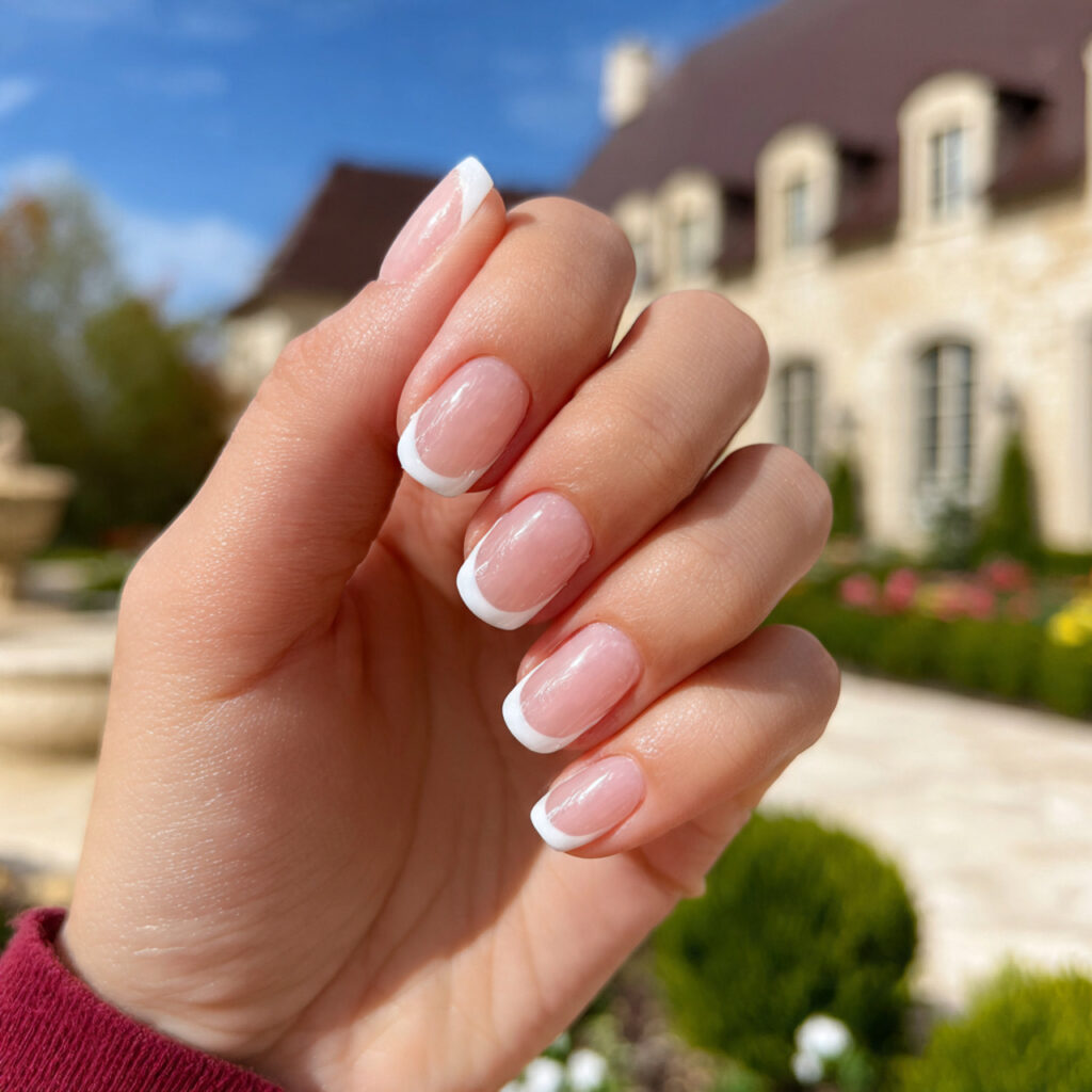 Short Nails French Tip: Clean, Cute & Timelessly Chic 9 attractive double french tip nails with outdoor ba