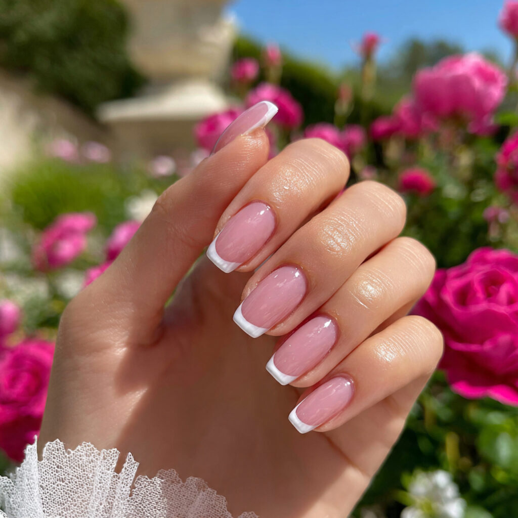 attractive easy french tip nails with outdoor back