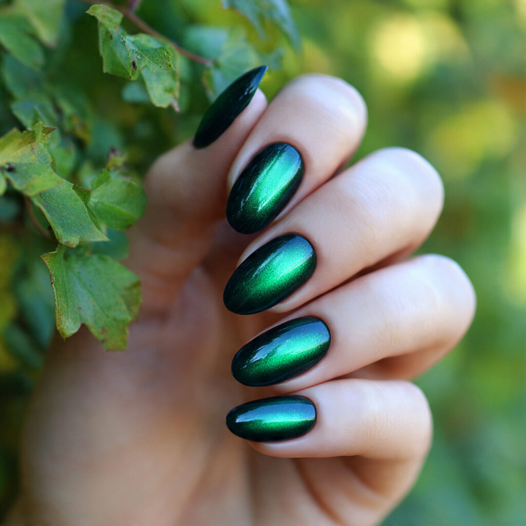 Nail Inspo Cat Eye: Magnetic Glow & Mesmerizing Shine 11 attractive emerald green cat eye nails with outdoo