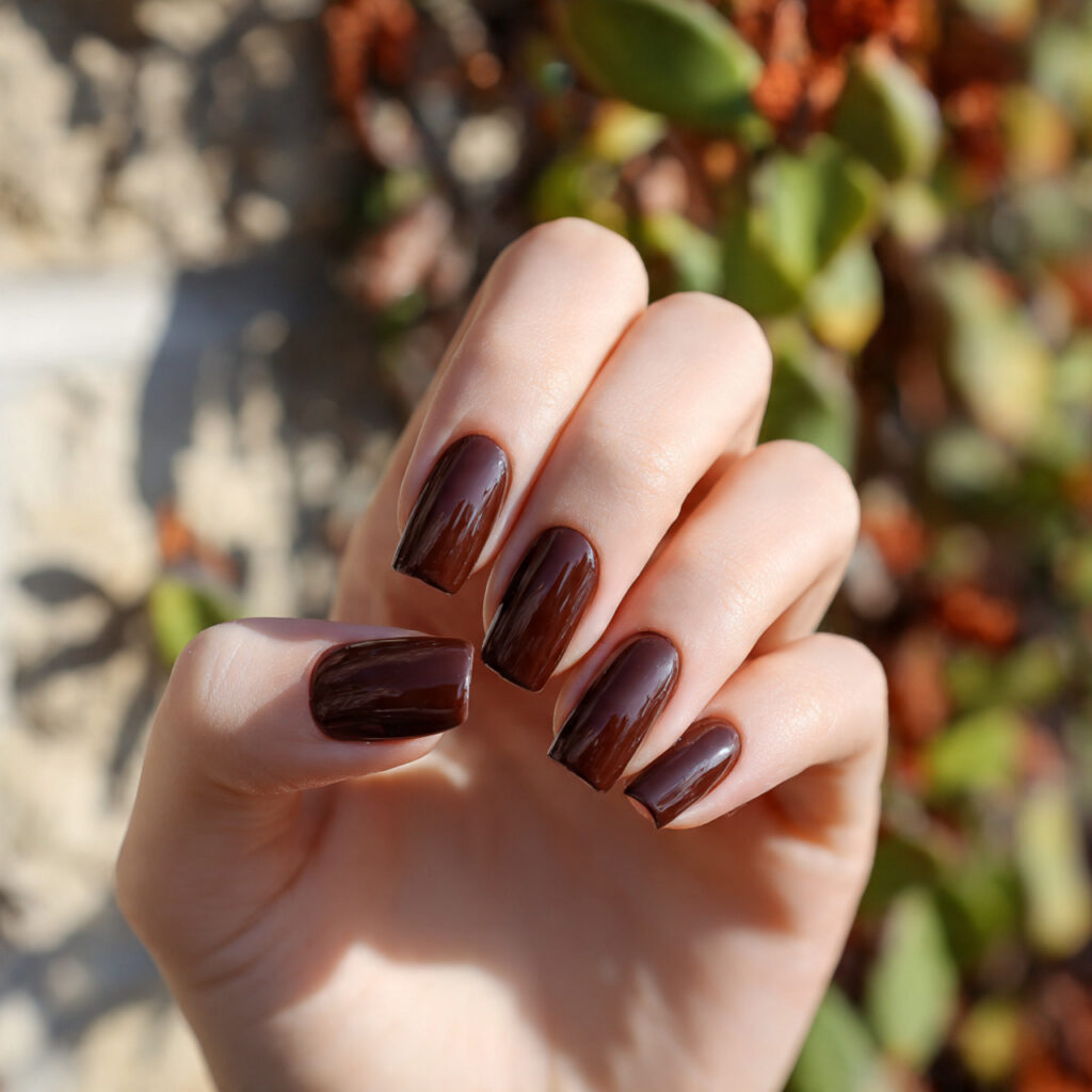 Nail Inspo Solid Color: Simple Shades That Feel So Put-Together 9 attractive espresso brown solid nails with outdoor