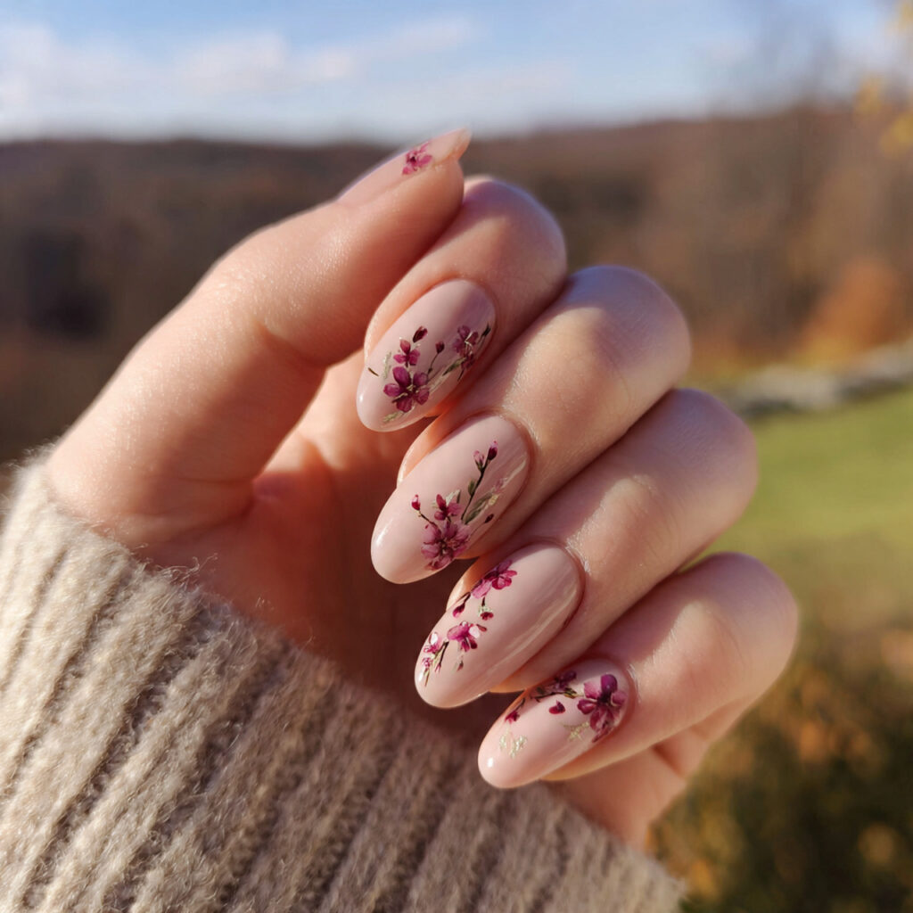 Extra Short Almond Nails: 14 Cute & Aesthetic Ideas You’ll Love 10 attractive floral accent almond nails with outdoor