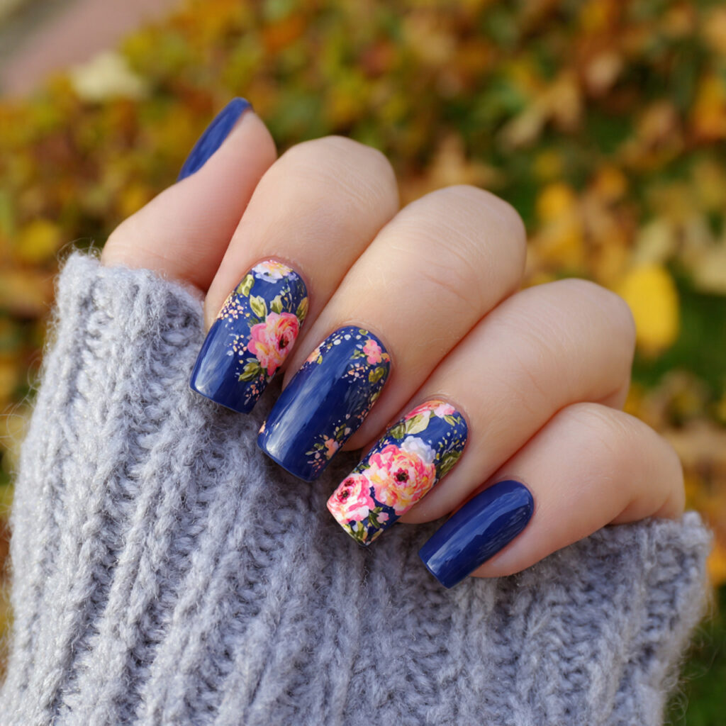 Coffin Nails Short: 14 Cute & Trendy Designs You’ll Want to Try 13 attractive floral accent coffin short nails with o 1