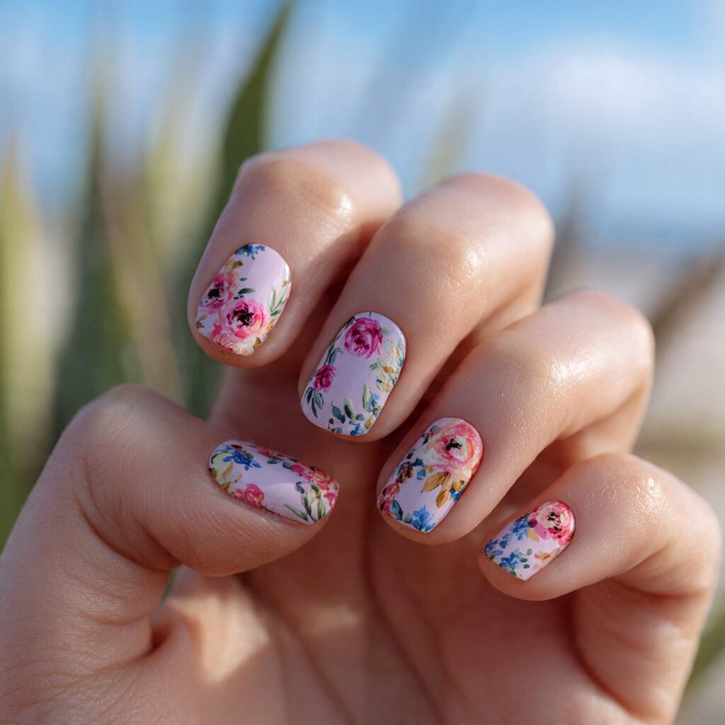 attractive floral accent short nails with outdoor 1 1