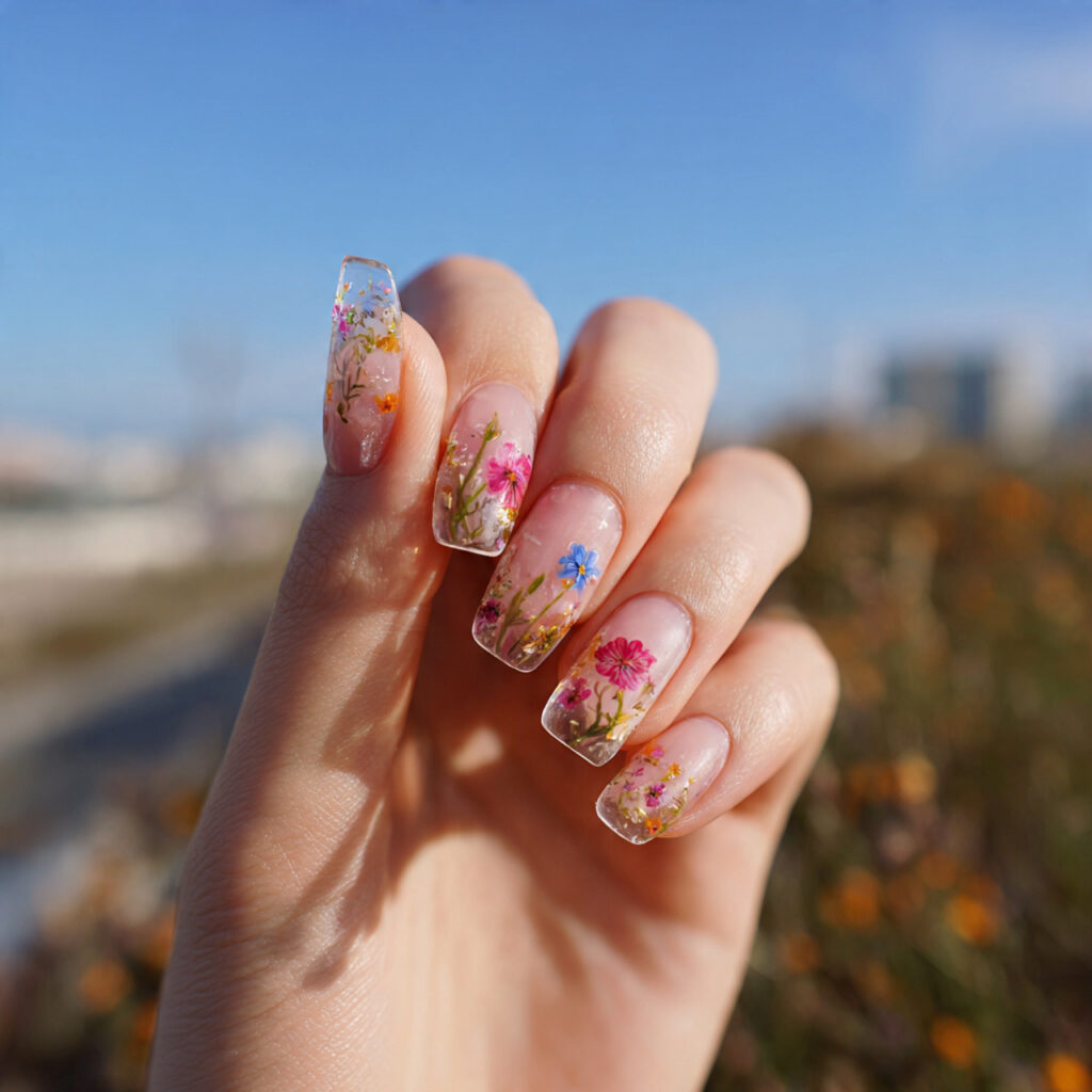 Nail Inspo Flower: The Dreamiest Floral Nail Ideas You’ll Want to Copy 6 attractive floral jelly nails with outdoor backgro