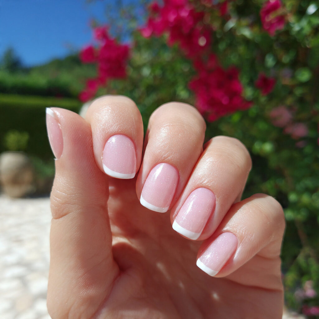 attractive french tip short square nails with outd