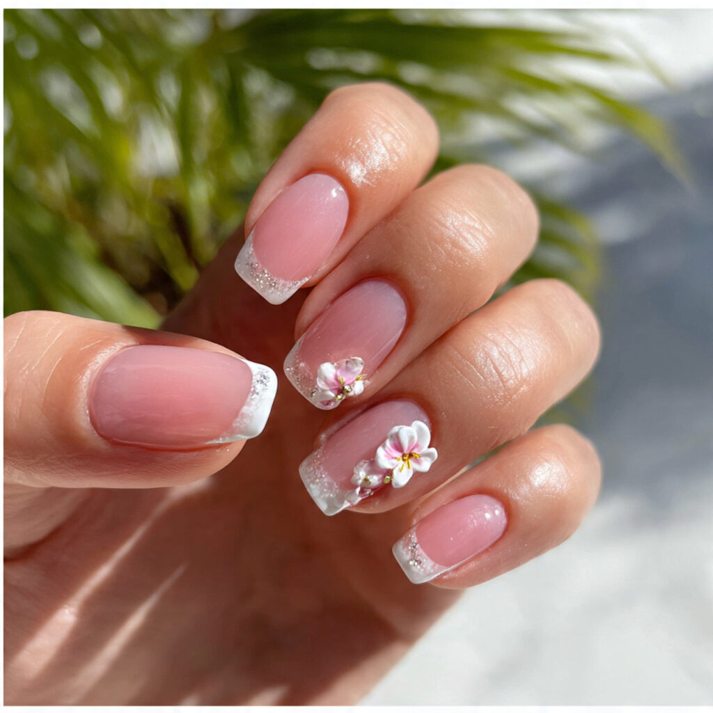 Nail Inspo 3D Flower: Soft Petals, Dreamy Details & Pure Romance 8 attractive french tip with 3d flower accent nails