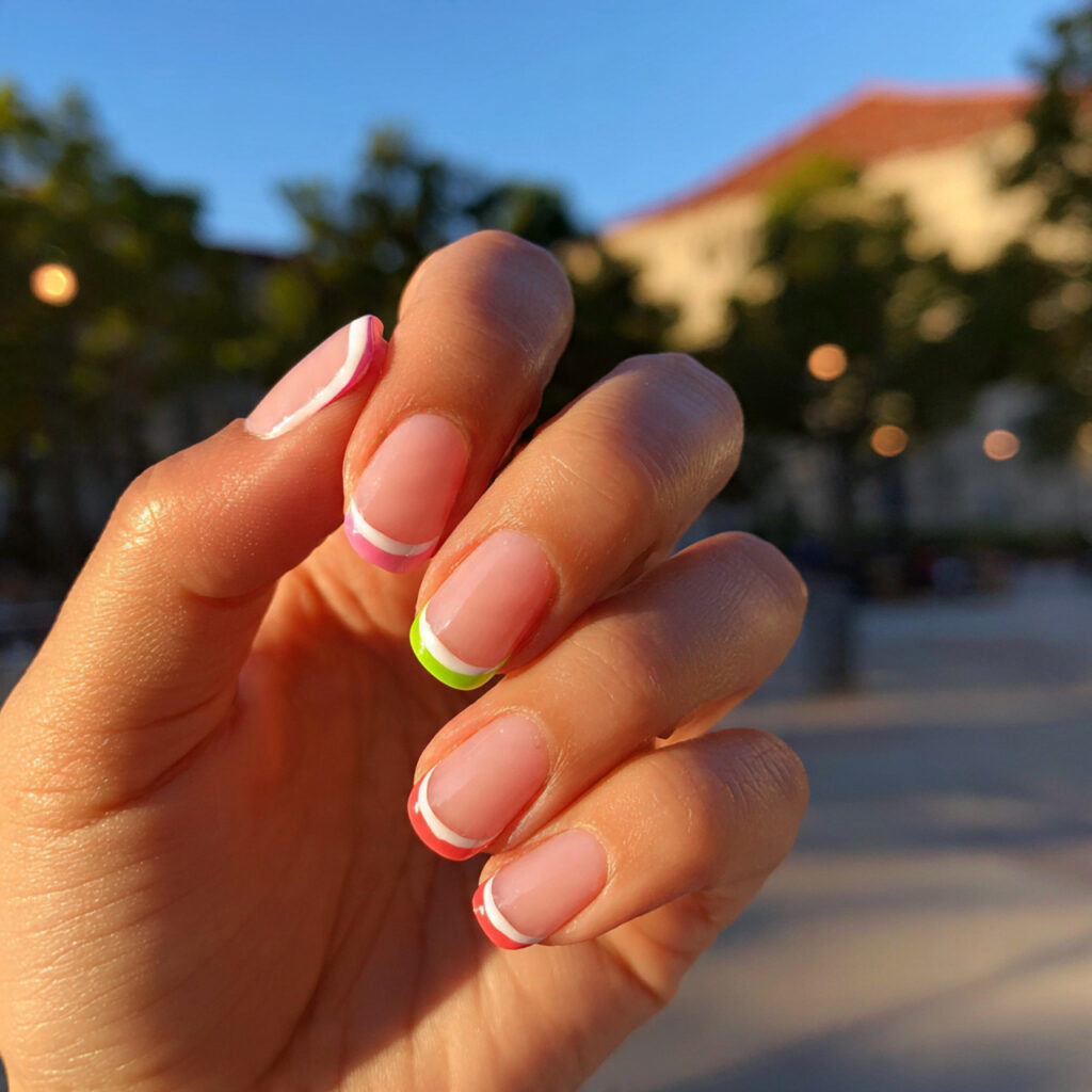 Short Nails Cute: Tiny Designs You’ll Instantly Fall For 9 attractive french tip with color twist short nails