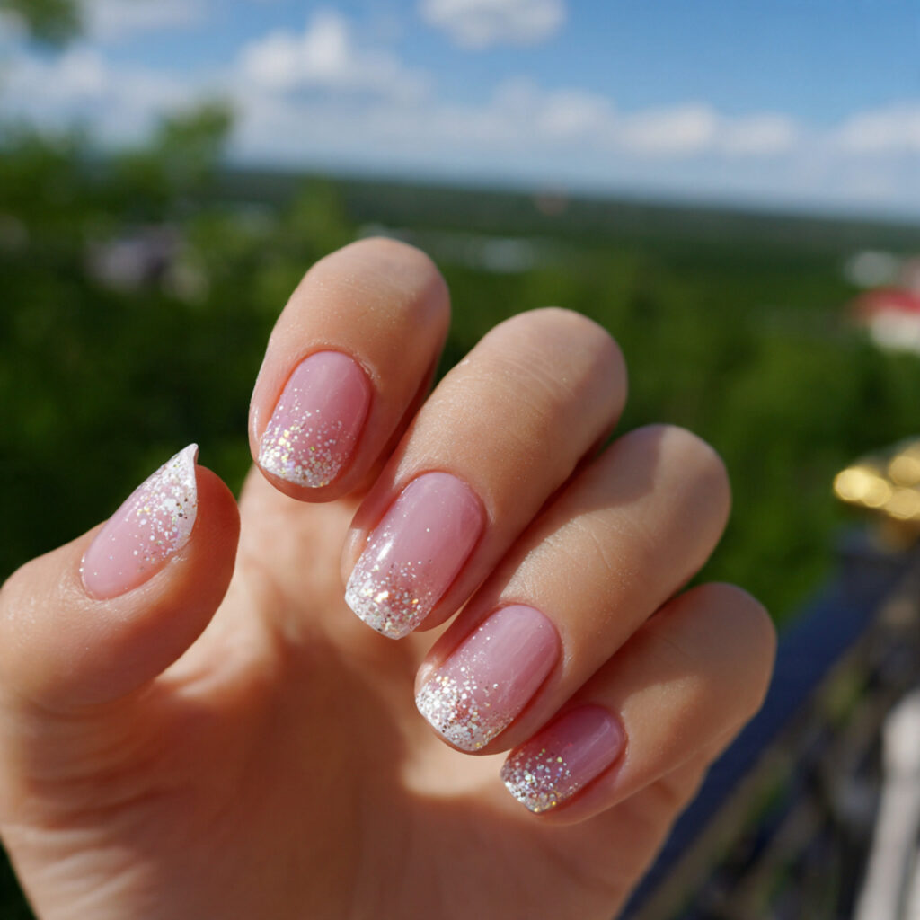 Short Nails French Tip: Clean, Cute & Timelessly Chic 7 attractive glitter french tip short nails with out