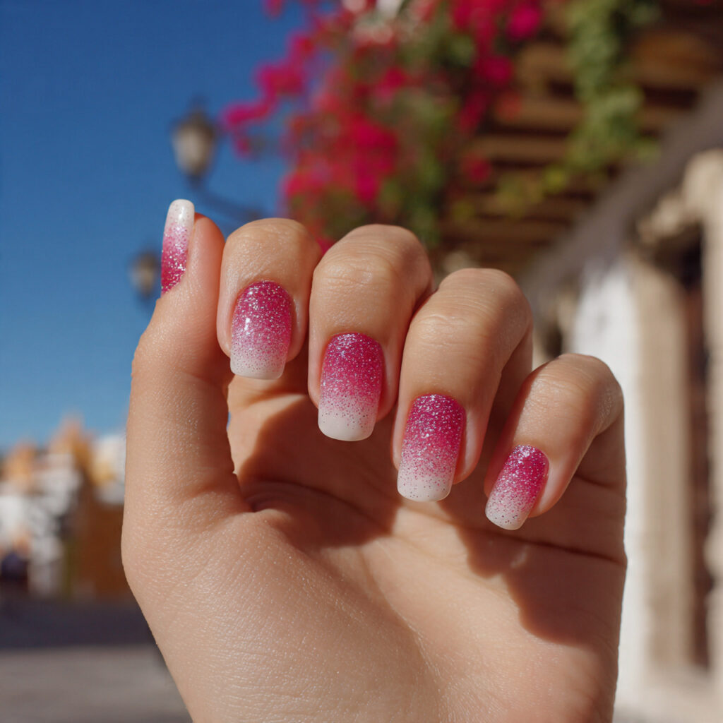 Pink and White Ombre Nails: Soft, Dreamy & Effortlessly Elegant Ideas 5 attractive glitter pink and white ombre nails with