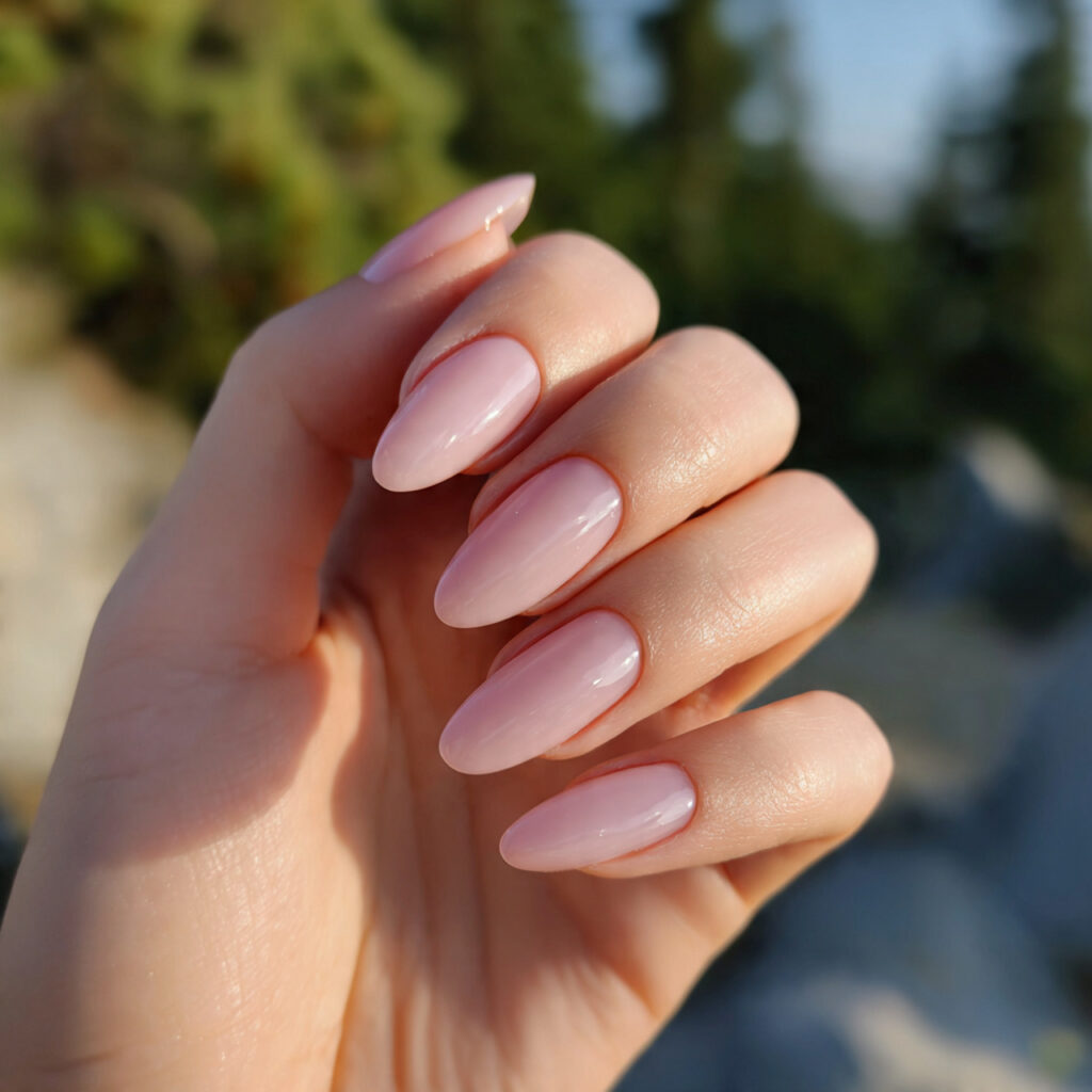Nail Inspo Natural: Soft, Clean & Effortlessly Beautiful Ideas 1 attractive glossy clear natural nails wit outdoor