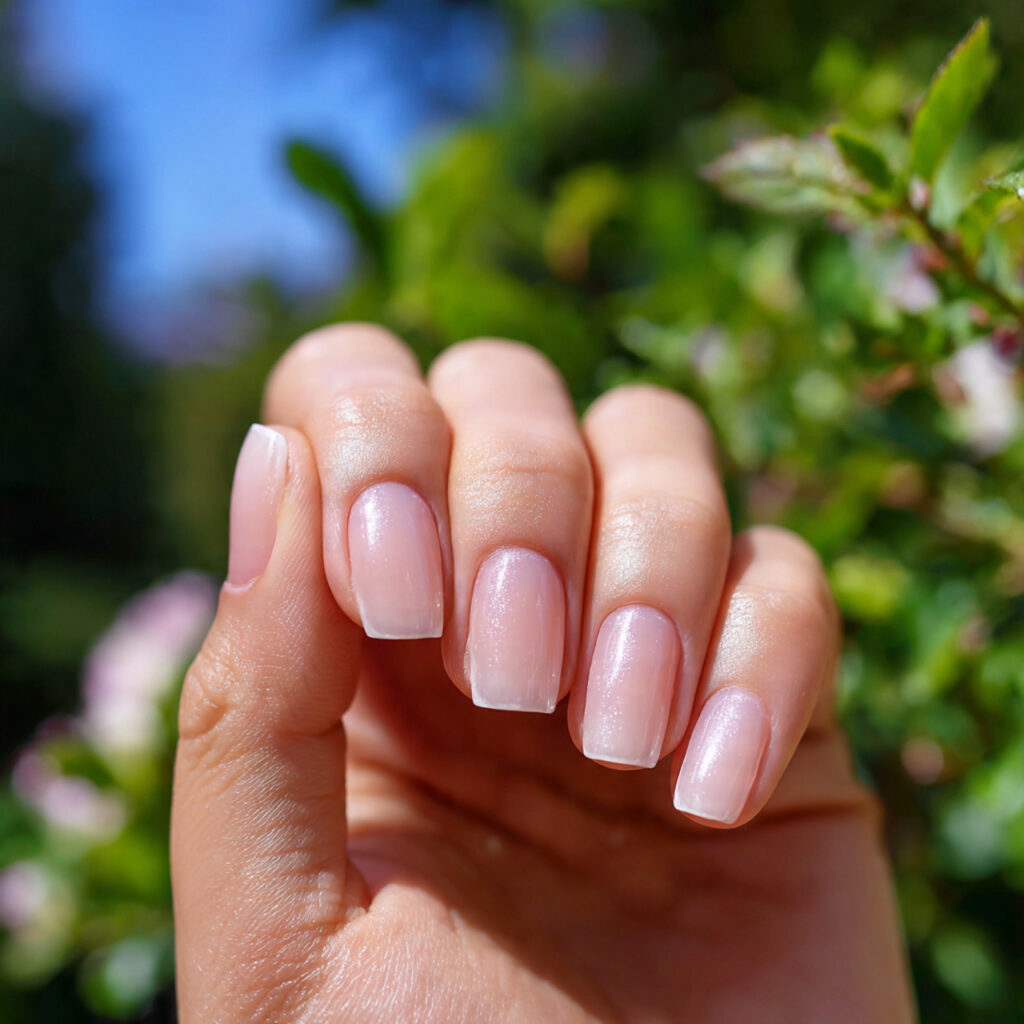 attractive glossy clear short square nails with ou