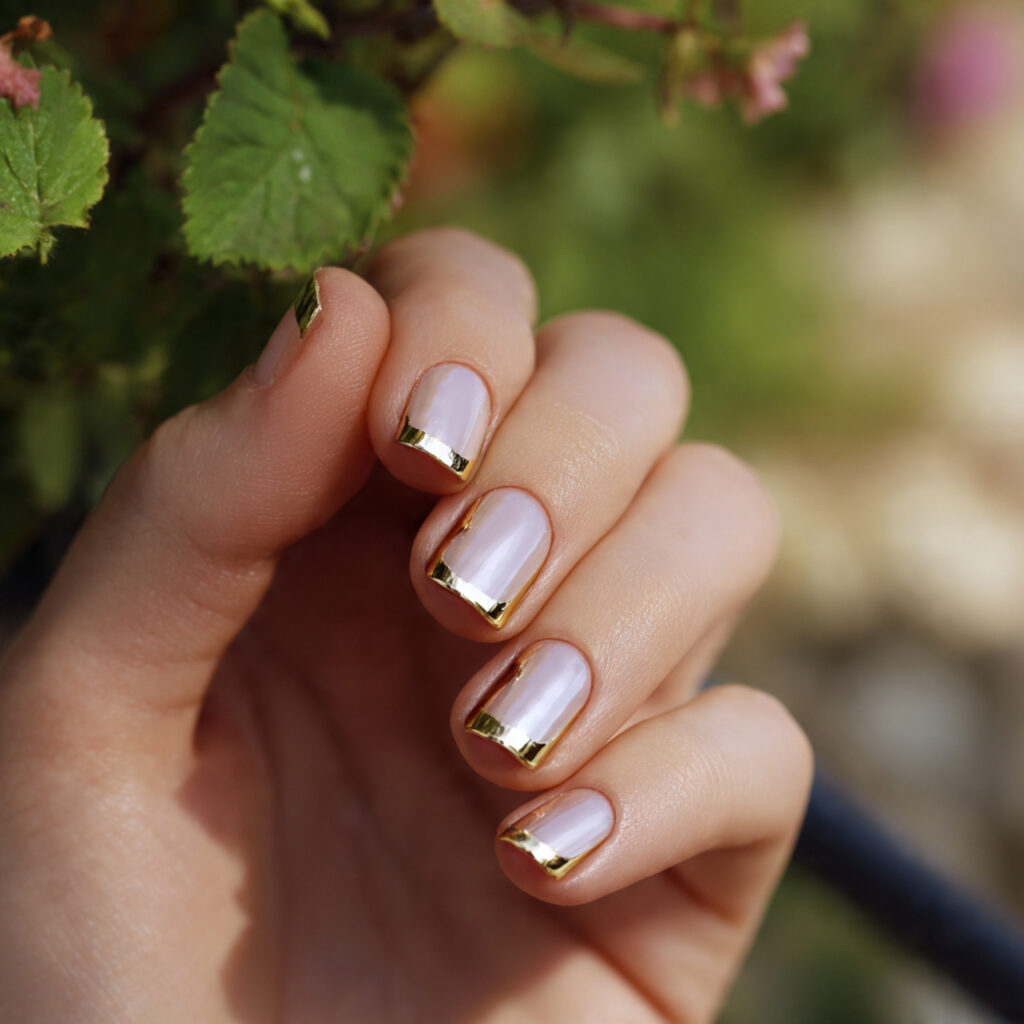 Short Nails French Tip: Clean, Cute & Timelessly Chic 6 attractive gold chrome french tips short nails wit