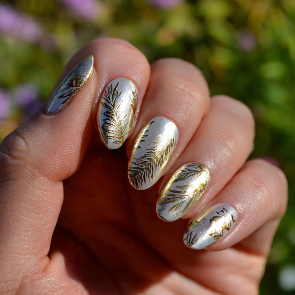 Short Nails Oval: 14 Soft & Aesthetic Designs You’ll Love 9 attractive gold foil oval short nails with outdoor