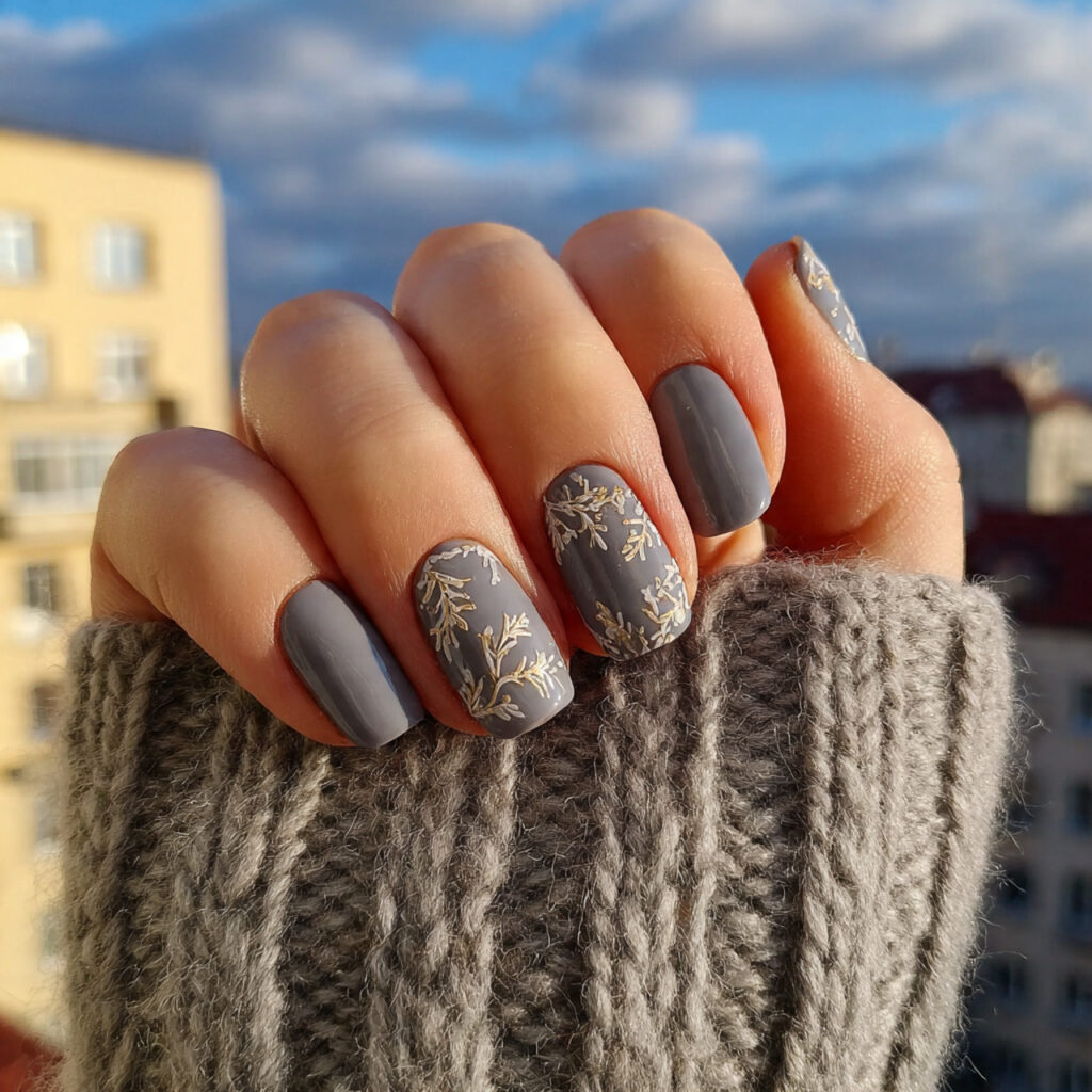 Short Nails Winter: Cozy, Chic & Effortlessly Cute 14 attractive gray minimal winter short nails with ou