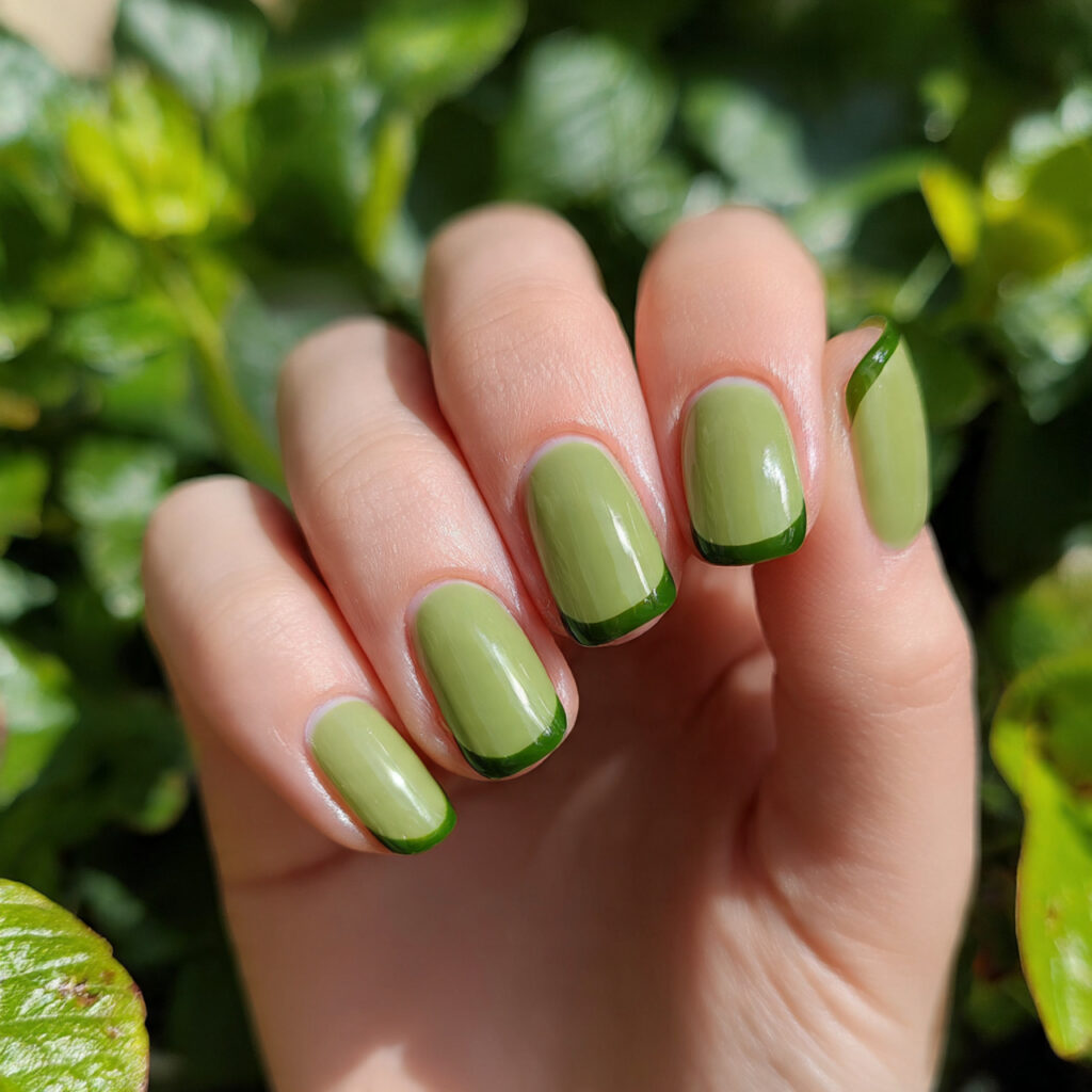 Short Nails French Tip: Clean, Cute & Timelessly Chic 8 attractive green french tip short nails with outdo 1