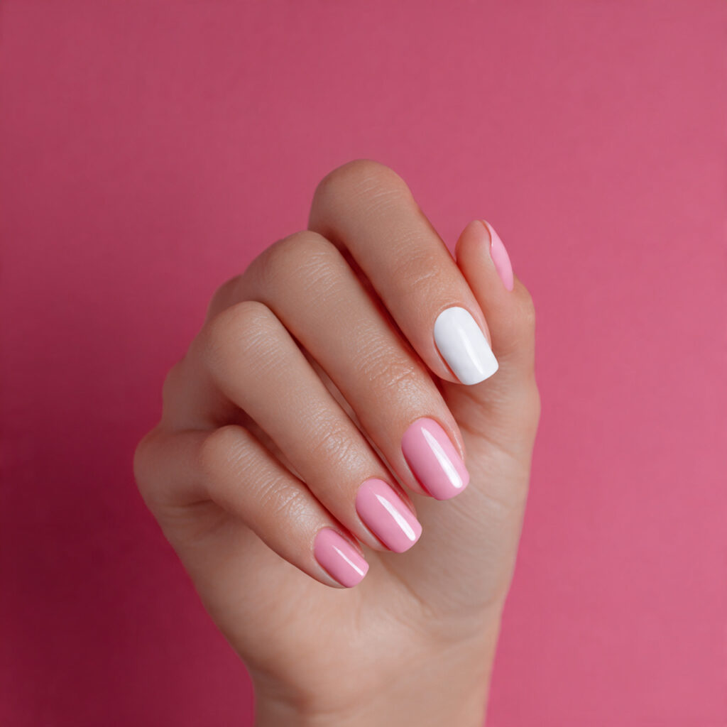attractive hand with matte pink and white nails gl 1 1