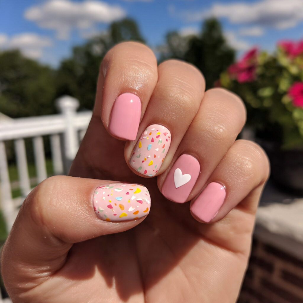 Nail Inspo for Kids: Cute, Colorful & Playful Designs to Try 5 attractive heart accent short nails with outdoor b 1
