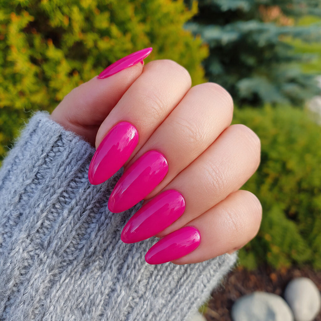 attractive hot pink almond statement nails with ou 1