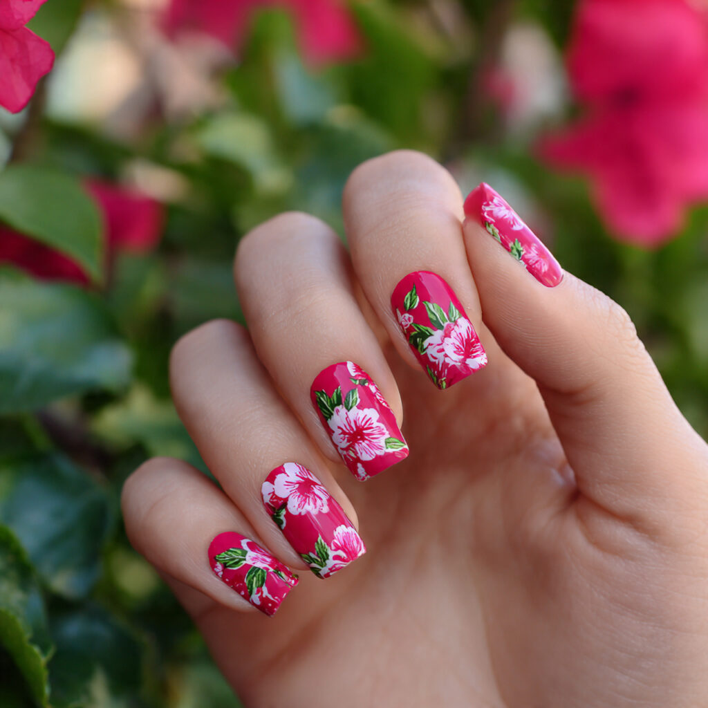 Pink Flower Nails: 14 Dreamy Designs You’ll Want to Save 4 attractive hot pink flower nails outdoor backgroun