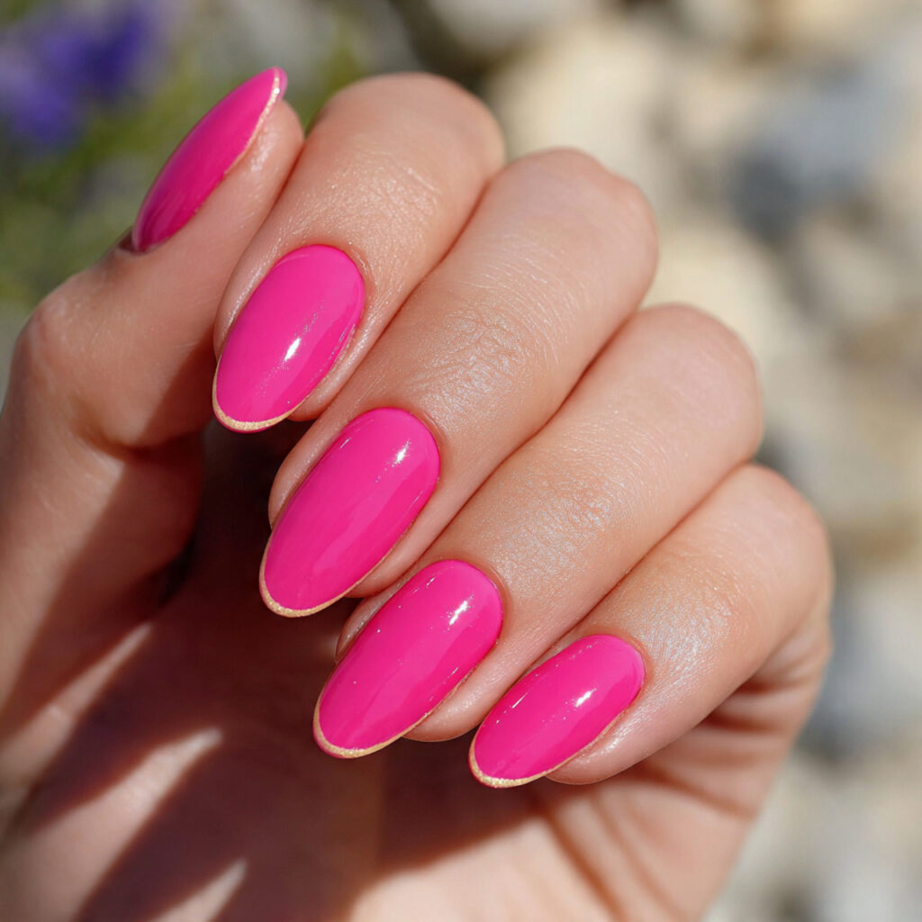 attractive hot pink french tip nail with outdoor b