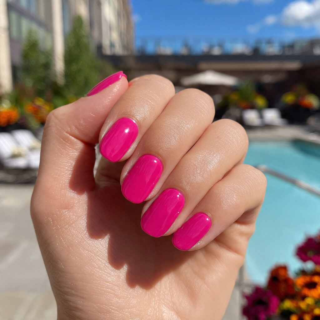 Pink Square Nails: 14 Clean Lines, Soft Energy & Endless Charm 9 attractive hot pink square nails with outdoor back