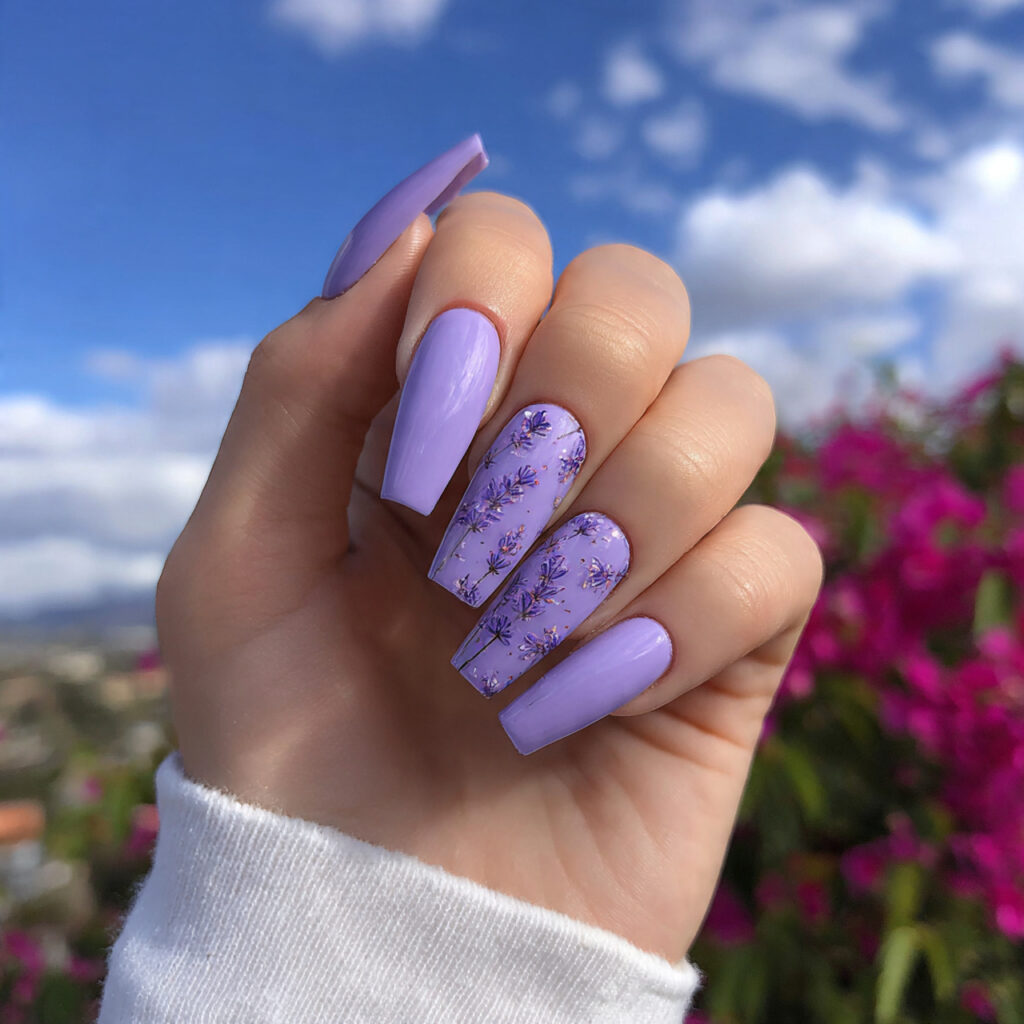 Nail Inspo Ballerina: Elegant, Feminine & Soft Glam Designs 8 attractive lavender ballerina nails with outdoor b