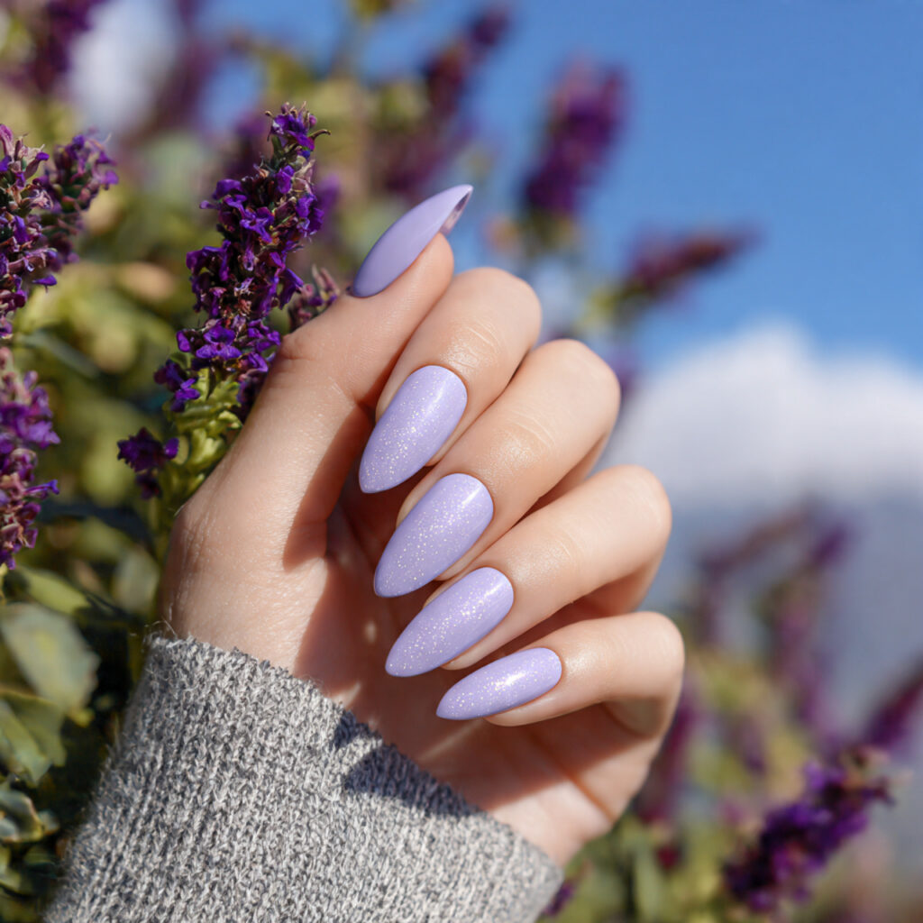 Nail Inspo Cat Eye: Magnetic Glow & Mesmerizing Shine 7 attractive lavender cat eye nails with outdoor bac