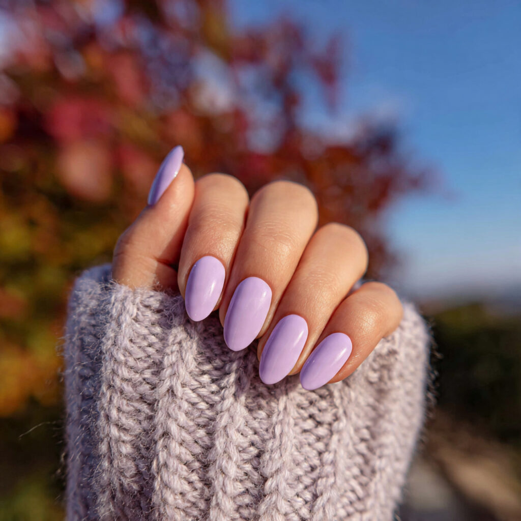 Extra Short Almond Nails: 14 Cute & Aesthetic Ideas You’ll Love 2 attractive lavender glow almond short nails with o