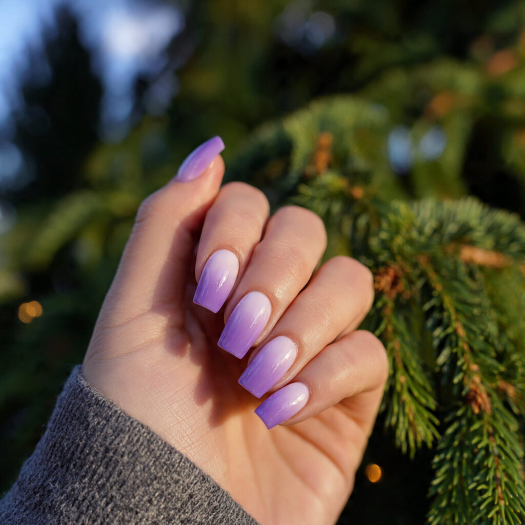 Short Ombre Nails: Soft Blends You’ll Keep Staring At 7 attractive lavender ombre nails with outdoor backg
