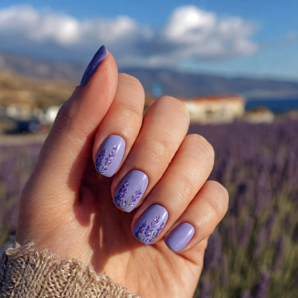 Really Short Nails: Cute, Clean & Effortlessly Aesthetic Ideas 11 attractive lavender short nails with outdoor backg