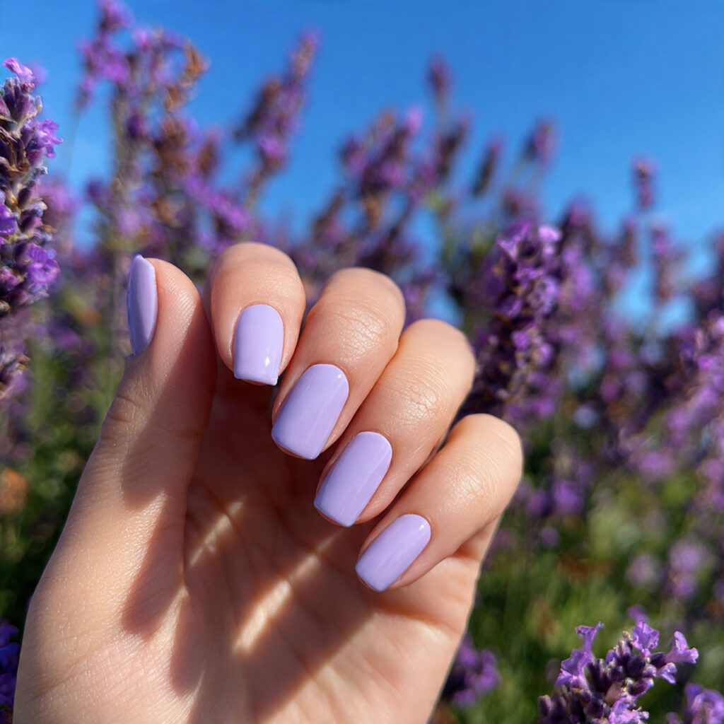 Nail Inspo Solid Color: Simple Shades That Feel So Put-Together 6 attractive lavender solid nails with outdoor backg