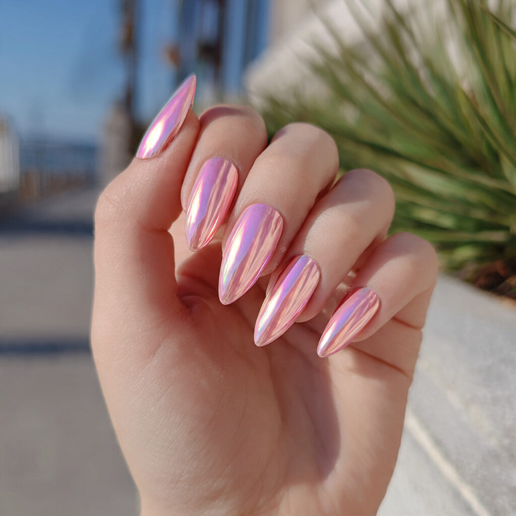 Light Pink Nails with Design: Soft Details, Dreamy Perfection 3 attractive light pink chrome glazed nails with out