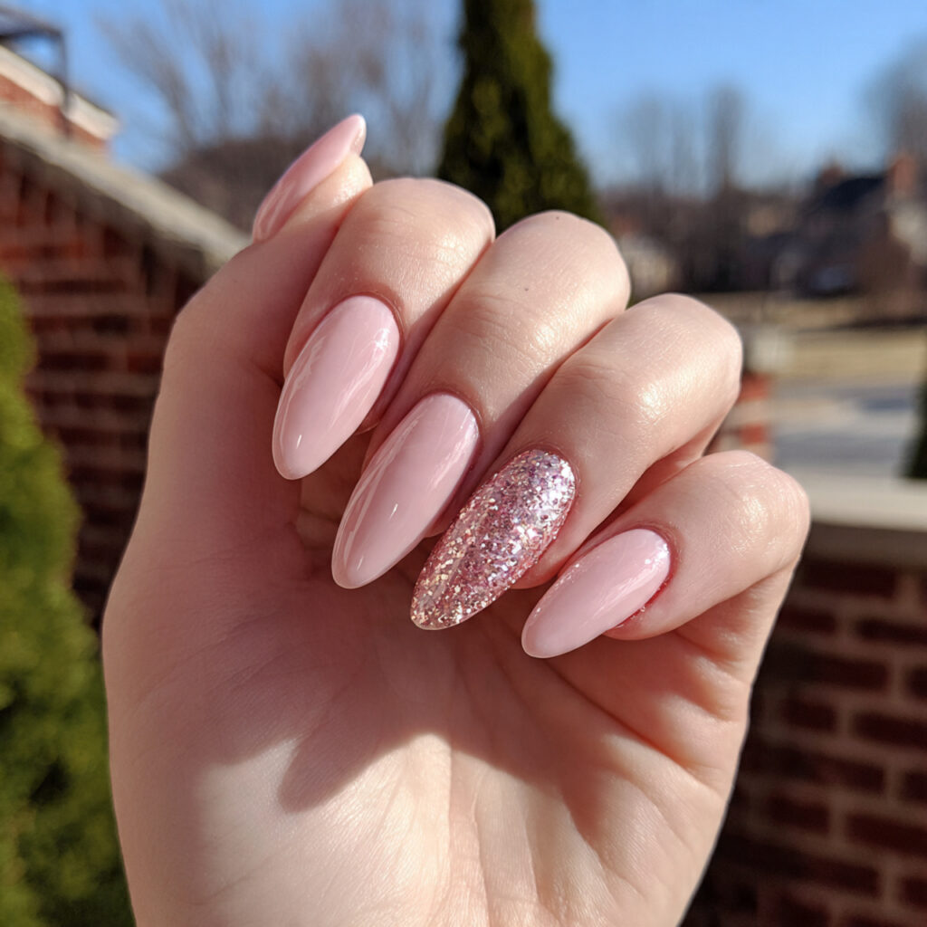 Light Pink Nails with Design: Soft Details, Dreamy Perfection 5 attractive light pink nails with glitter accent wi
