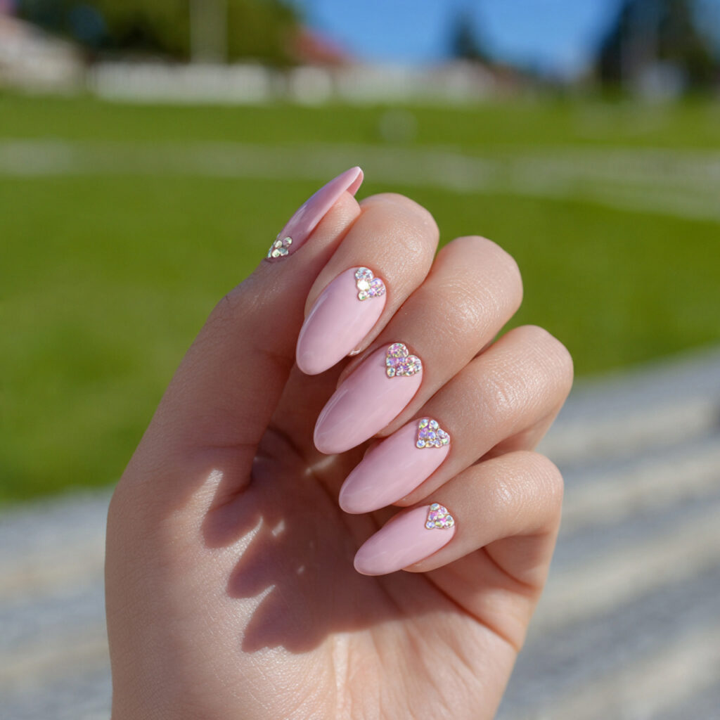 Light Pink Nails with Design: Soft Details, Dreamy Perfection 2 attractive light pink nails with heart details wit