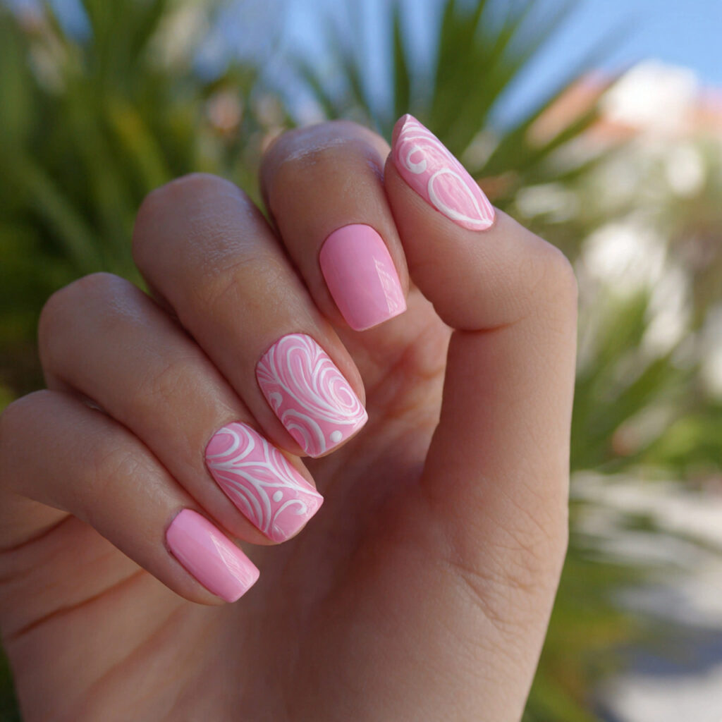 Light Pink Nails with Design: Soft Details, Dreamy Perfection 11 attractive light pink nails with swirl design with