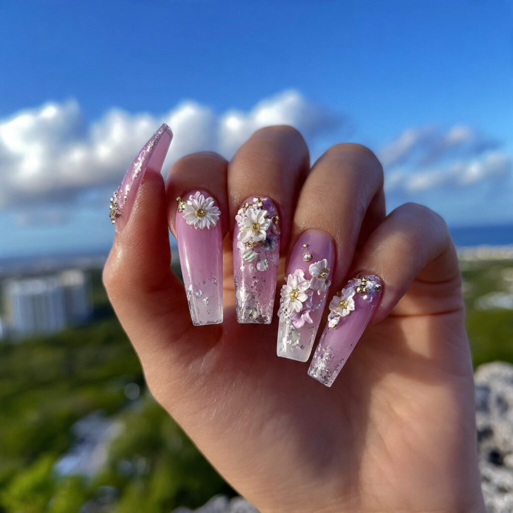Nail Inspo 3D Flower: Soft Petals, Dreamy Details & Pure Romance 9 attractive long acrylic nails with 3d flowers nail