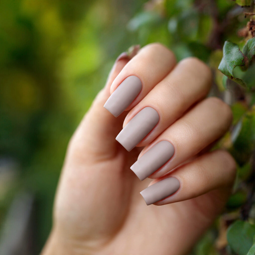attractive matte neutral square nails with outdoor